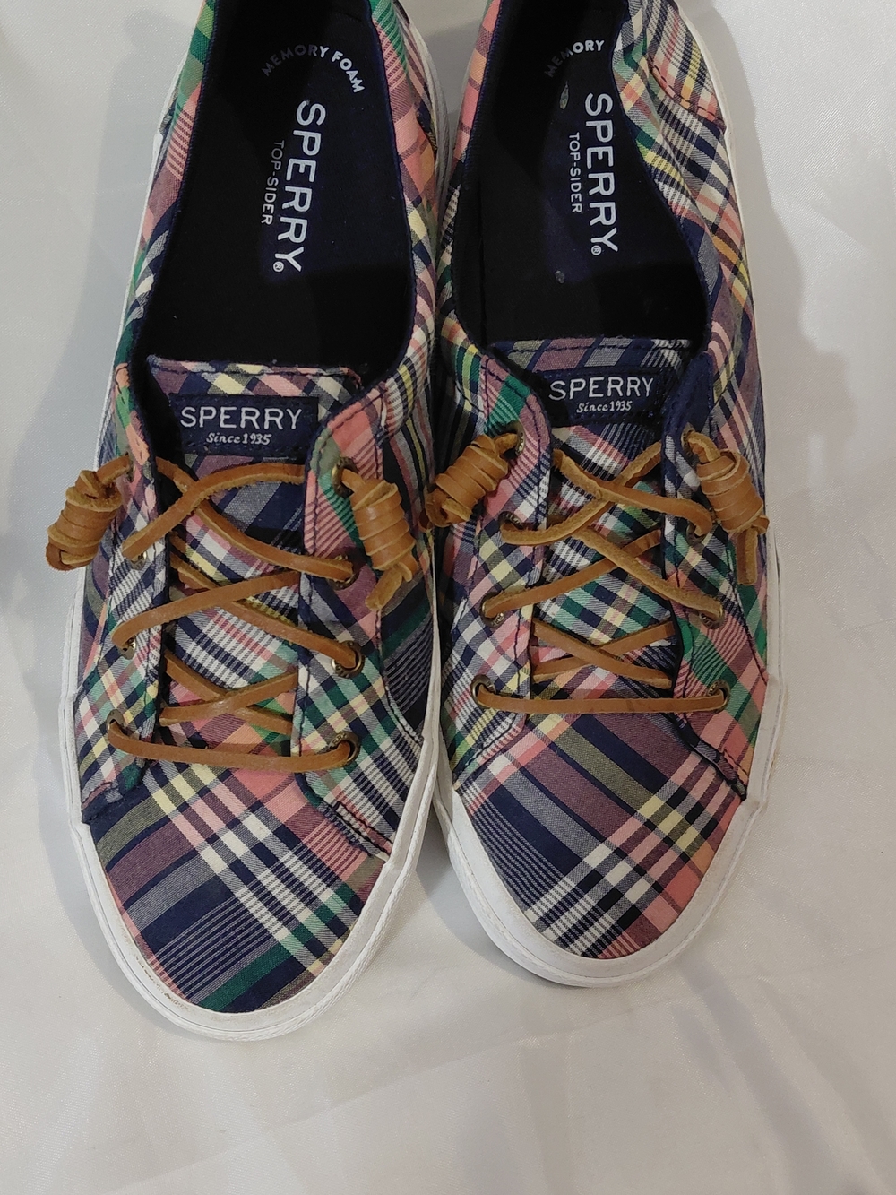 Sperry Plaid Lace-Up Sneakers in Pink, Navy & Green - Picture 3 of 11